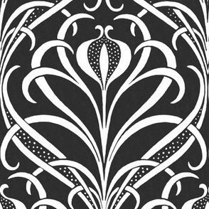 *Metallic* Art Nouveau Seagrass Floral in Gold or Silver on Dark Charcoal Suede - Large Scale - Optimized for Metallic Wallpaper