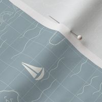 Vintage Inspired Nautical Map in Dusty Blue and Ivory.