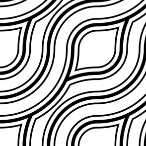 Diagonal Black Wavy Lines on a White Background - Large Scale