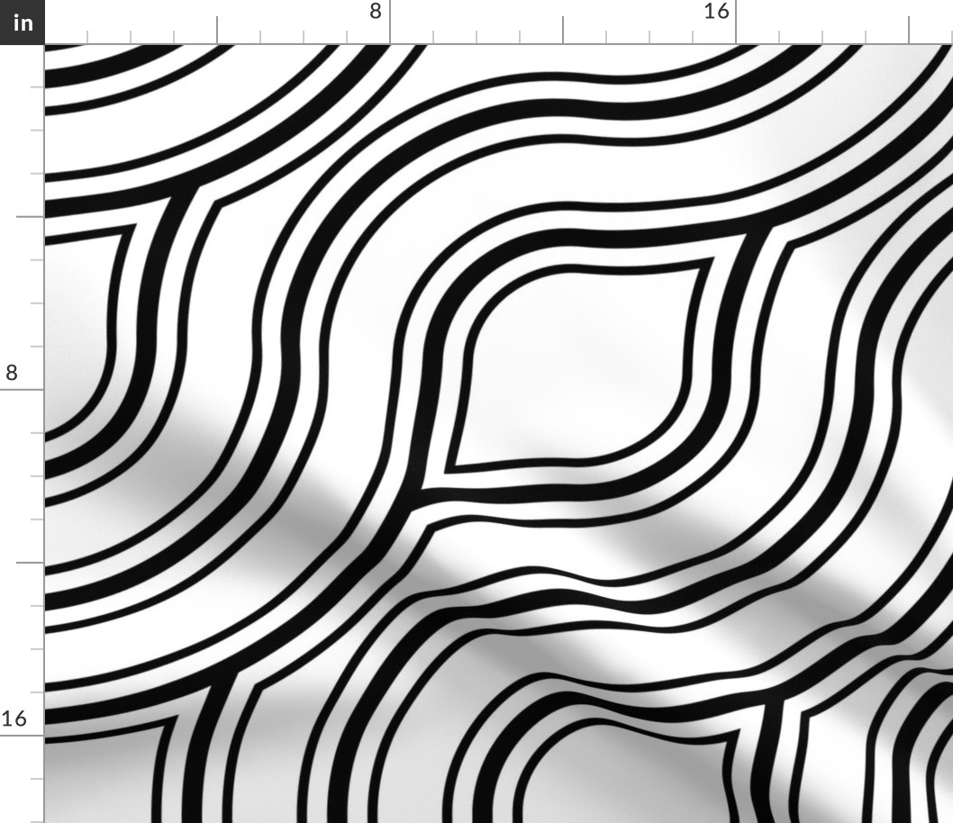 Diagonal Black Wavy Lines on a White Background - Large Scale