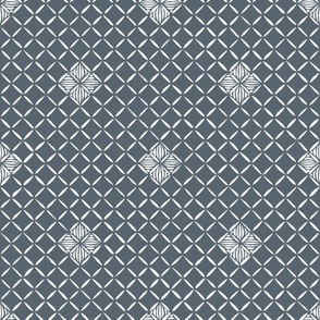 Small Scale // Sashiko Inspired Lines in Needlepoint Navy Blue and White  - geometric lattice floral