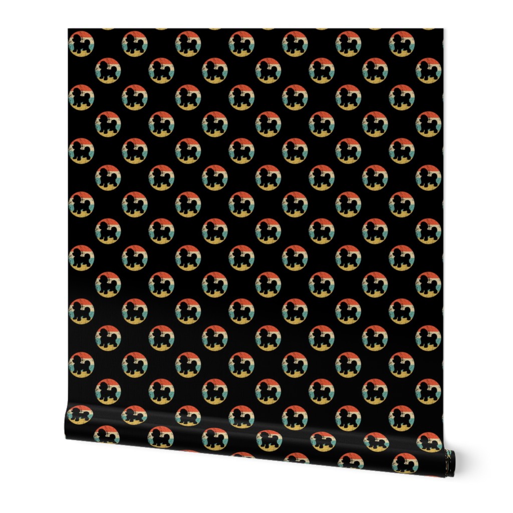 Retro Bichon Frise Dog Breed Icon Repeating Pattern Black