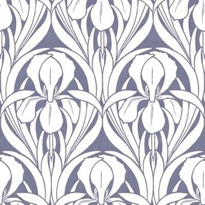 *Metallic* 1880 Vintage Art Nouveau Irises in Silver or Gold on Muted Lilac - Optimized for Metallic Wallpaper