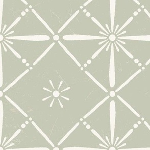 Starburst Diamonds - Simply White on Wind Chime Pale Sage Green    (TBS223A)