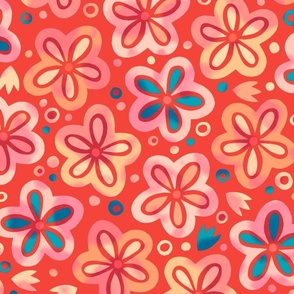 Soft Summer Flowers //Red//Large Scale