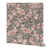 Red Angel's trumpets and hummingbirds - warm neutral - large scale