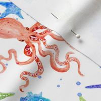 6" Cute Sand and Sea Watercolor Seahorse n Octopus by Audrey Jeanne