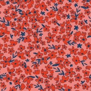 ditsy flowers - pink and red