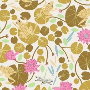 Frogs' Pond LARGE 24x24 natural cream -olden yellow