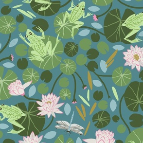 Frogs' Pond LARGE 24x24 meadow green-soft turquoise blue