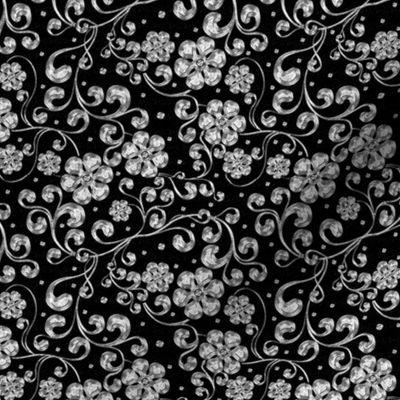 *Metallic* Gold or Silver Rococo Floral on Black - Optimized for Metallic Wallpaper