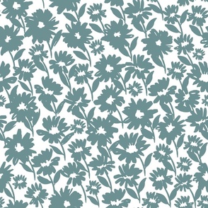 Large// Alyssa Floral: Hand-painted botanical flowers - Blueish Green