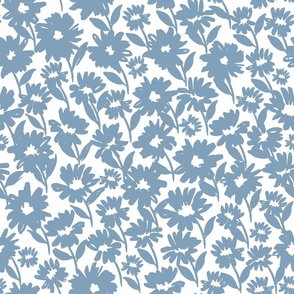 Large// Alyssa Floral: Hand-painted botanical flowers - Glacier Blue