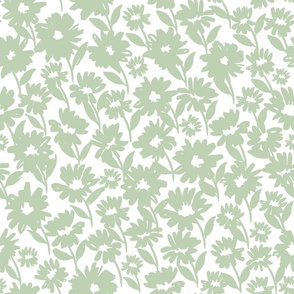 Large// Alyssa Floral: Hand-painted botanical flowers - Sea Green