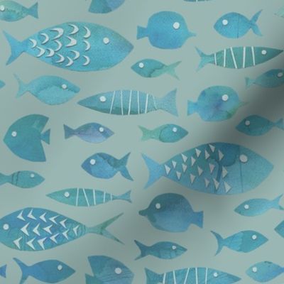 Watercolor Fish - Fade - Medium - "Renew Blue”  Background ( Valspar’s Color of the Year 2024)