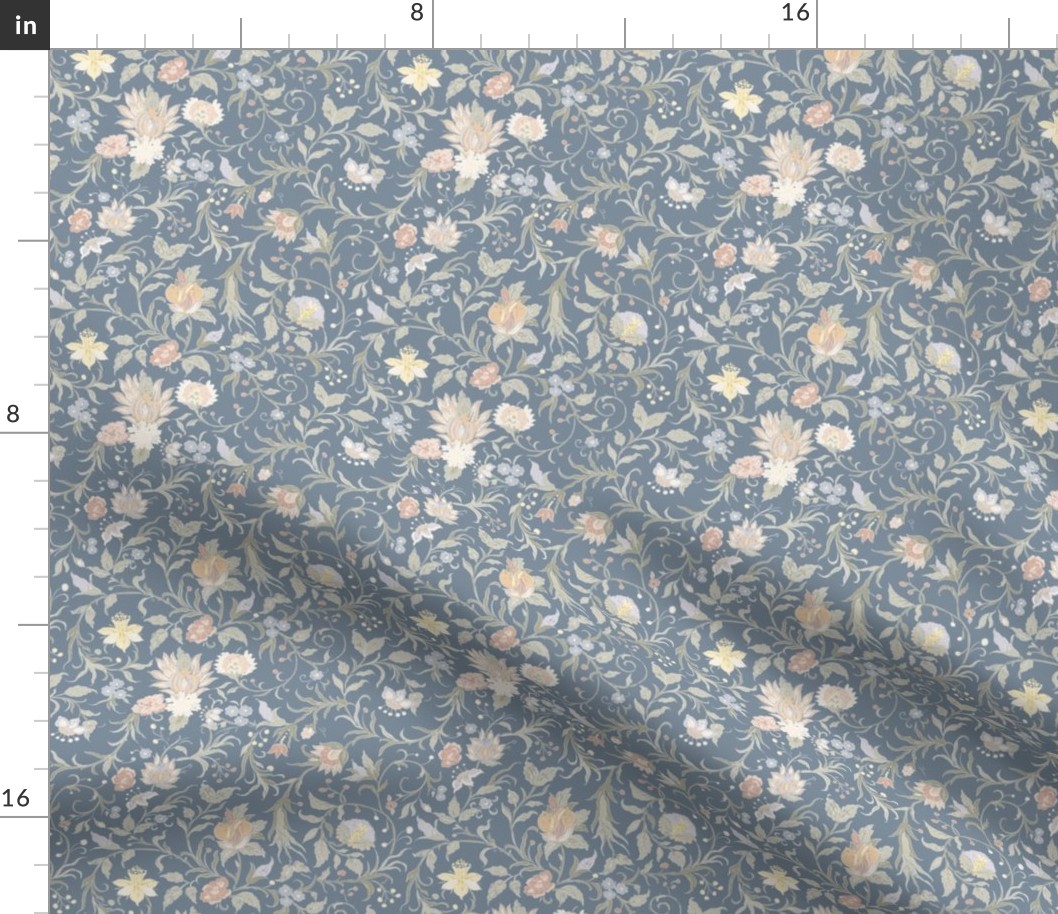 olde world floral - multi dark blue