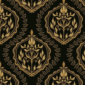 Gold and black botanical damask