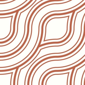 Diagonal Wavy Lines in Red on a Cream Background 