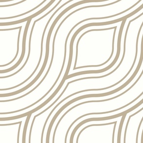 Diagonal Wavy Lines in Brown on a Cream Background 