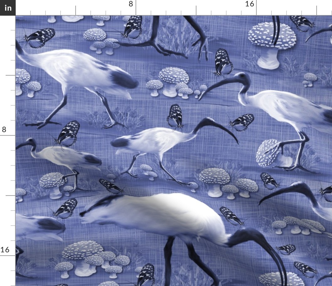 Whimsical Flock of Birds, Painterly Funny Chooks, Magical World of Funny Animals, Crazy Happy Birds Down Under, Funny Whimsical Flying Butterflies, Red and White Spotted Mushrooms, Blue and White, MEDIUM SCALE