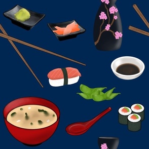 Sushi on Navy Blue 