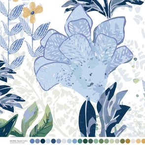 Giant Flora Mural (2 of 5 Panels) in Navy, Cornflower Blue and Botanical Green