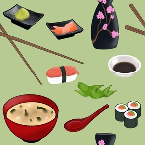 Sushi on pale green