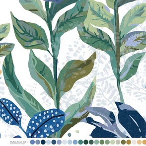 Giant Flora Mural (3 of 5 Panels) in Navy, Cornflower Blue and Botanical Green