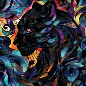 Stained Glass Watercolor Black Panther Rhapsody / Fabric / Wallpaper / Home Decor / Upholstery / Clothing