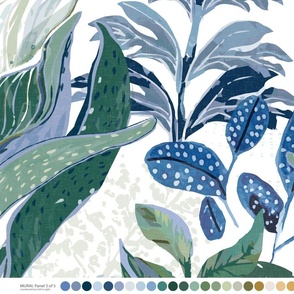 Giant Flora Mural (5 of 5 Panels) in Navy, Cornflower Blue and Botanical Green