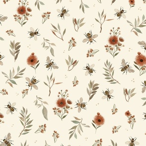 Aussie Koala Bloom - Dainty floral pattern with Eucalyptus flowers and bees L