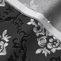 *Metallic* Dramatic Victorian Damask in Shimmering Gold of Silver on Black and Charcoal - Optimized for Metallic Wallpaper