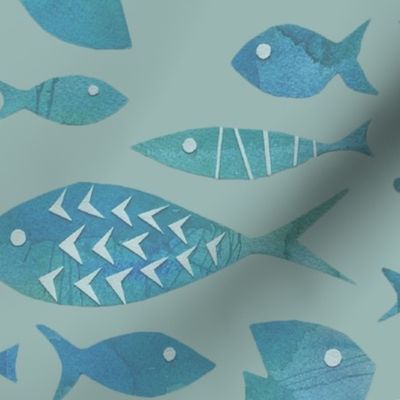   Watercolor Fish - Fade - Large - "Renew Blue” Background ( Valspar’s Color of the Year 2024)