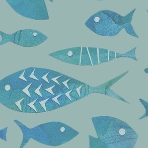   Watercolor Fish - Fade - Large - "Renew Blue” Background ( Valspar’s Color of the Year 2024)