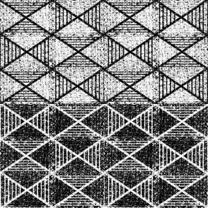 (S) Textured Duotone Harlequin / Horizontal Stripe: Mod Geo & Line Art Black and White
