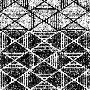 (M) Textured Duotone Harlequin / Horizontal Stripe: Mod Geo & Line Art Black and White