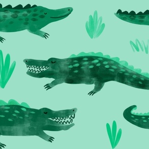 Crocodiles On Green  - Large Print