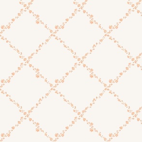 Dainty floral trellis in neutral peach and apricot vine