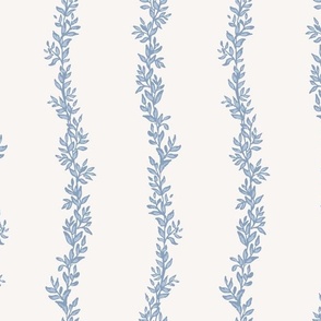 Blue vine stripe - large - block print style 