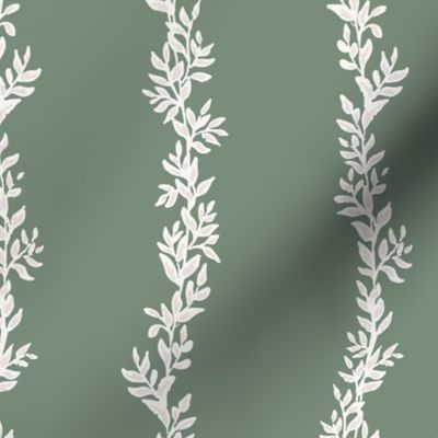 Green vine stripe - large, block print style 