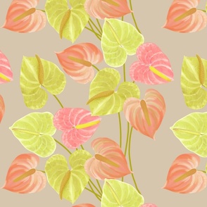 small watercolor anthuriums on beige
