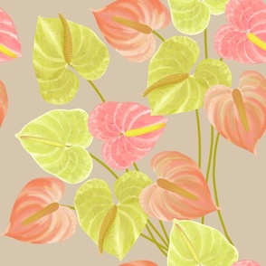 watercolor anthuriums on beige