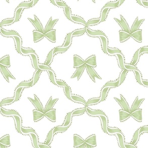 Large Two Directional Bows in Benjamin Moore Woodlands Hills Green and Veranda View with Ribbon Diamond Trellis on Plain  White (#FFFFFF) Background