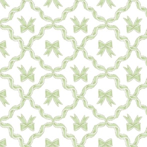 Medium Two Directional Bows in Benjamin Moore Woodlands Hills Green and Veranda View with Ribbon Diamond Trellis on Plain  White (#FFFFFF)  Background