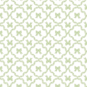 Small Two Directional Bows in Benjamin Moore Woodlands Hills Green and Veranda View with Ribbon Diamond Trellis on Plain  White (#FFFFFF)  Background