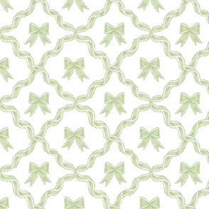 Medium Bows in Benjamin Moore Woodlands Hills Green and Veranda View with Ribbon Diamond Trellis on Plain  White (#FFFFFF) Background