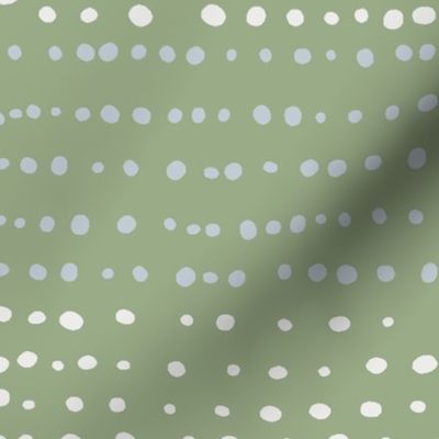 XL| Playful Off-White Light Blue Confetti dotty Dots on jade green