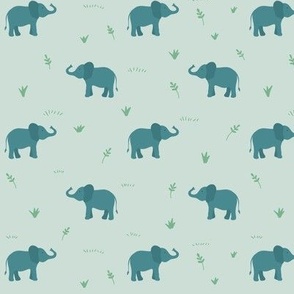 Wildlife Elephant Herd in Blue