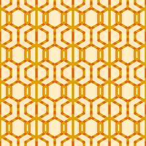Overlapping orange hexagons on light yellow