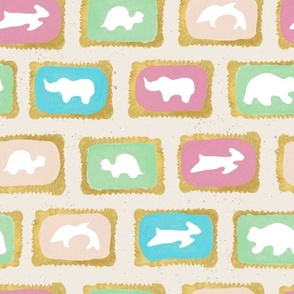 Rows of Zoo biscuits in pastel